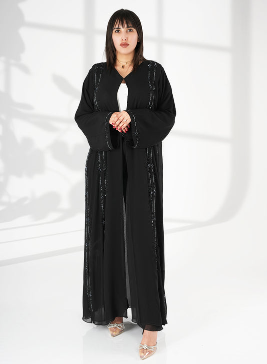 Stay Chic This Summer In Double Chiffon Abaya With bead embellishments | Bsi4052