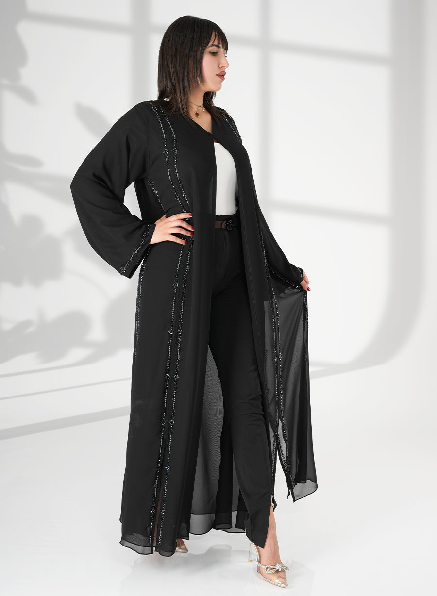 Stay Chic This Summer In Double Chiffon Abaya With bead embellishments | Bsi4052