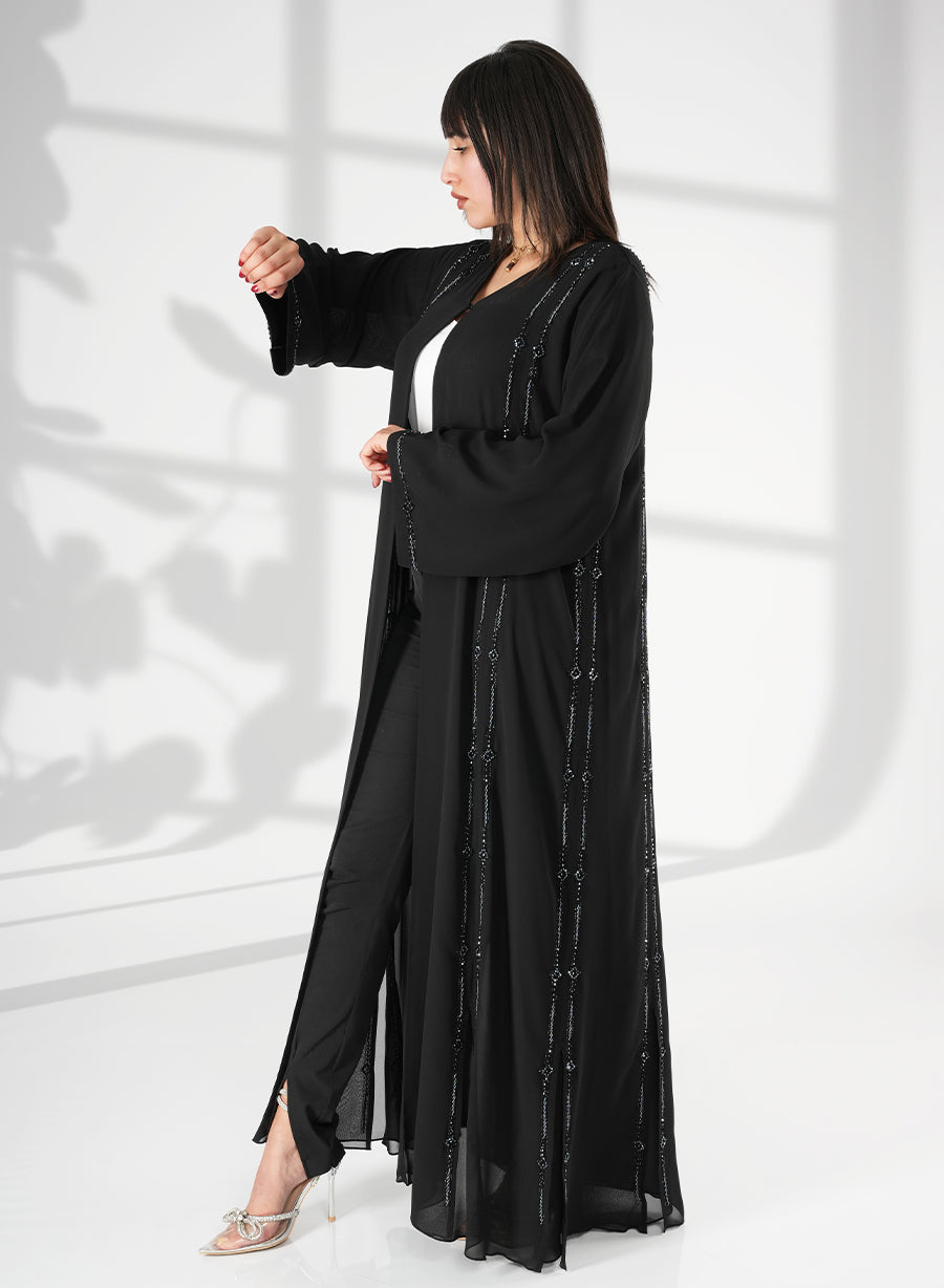 Stay Chic This Summer In Double Chiffon Abaya With bead embellishments | Bsi4052