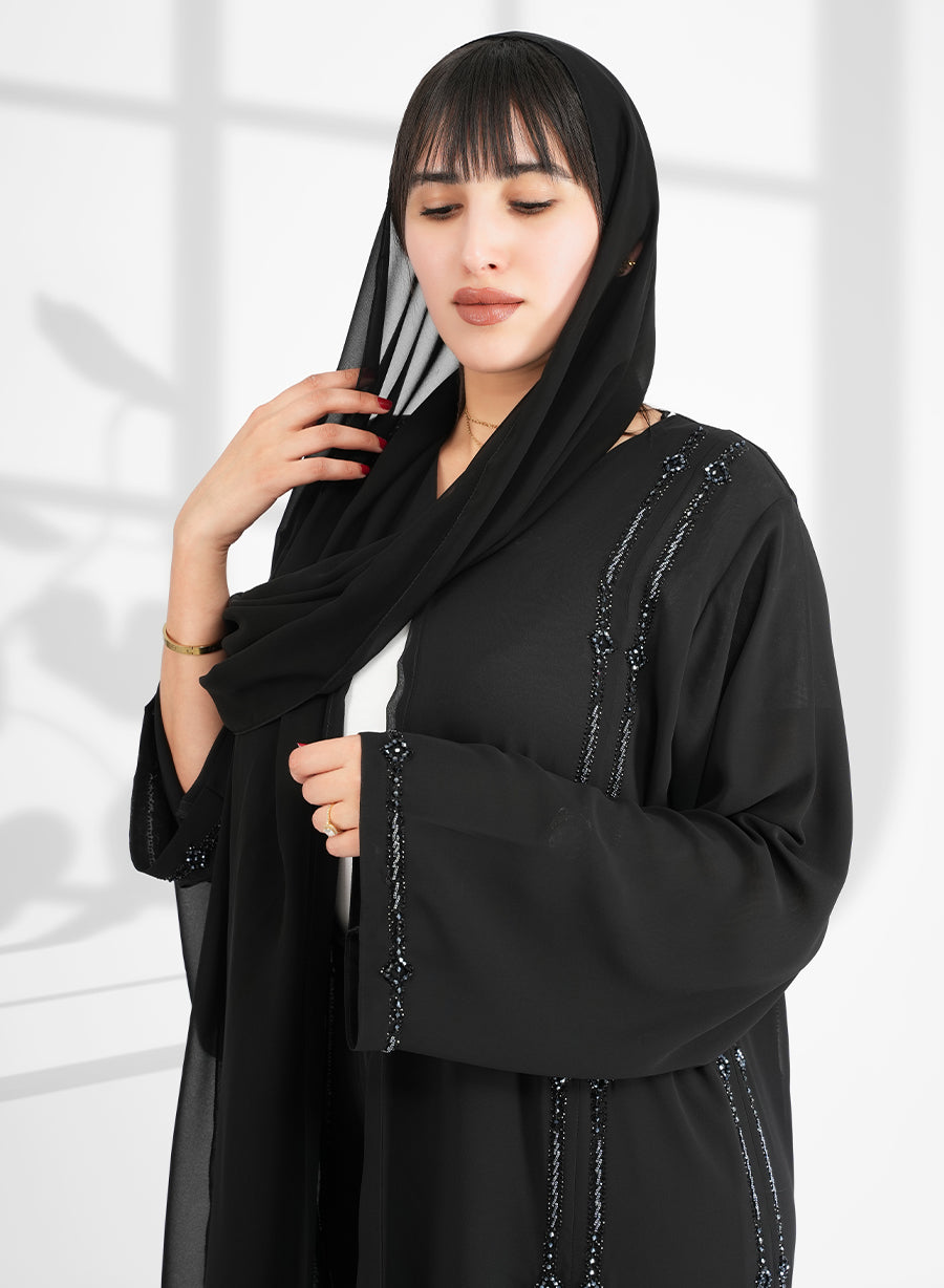 Stay Chic This Summer In Double Chiffon Abaya With bead embellishments | Bsi4052