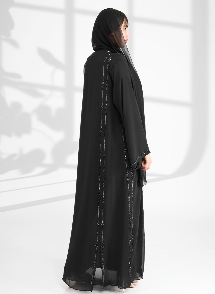 Stay Chic This Summer In Double Chiffon Abaya With bead embellishments | Bsi4052