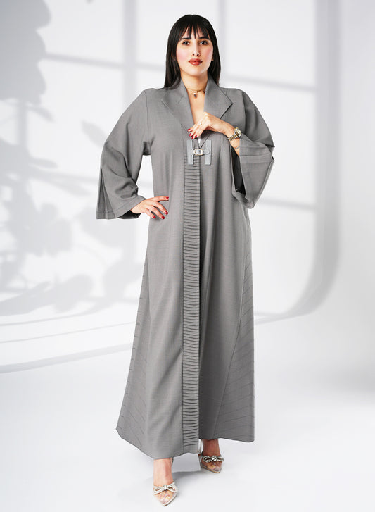 Coat-Collar Abaya, Featuring Wide Sleeves And Stylish Buckle Embellishments | Bsi4057