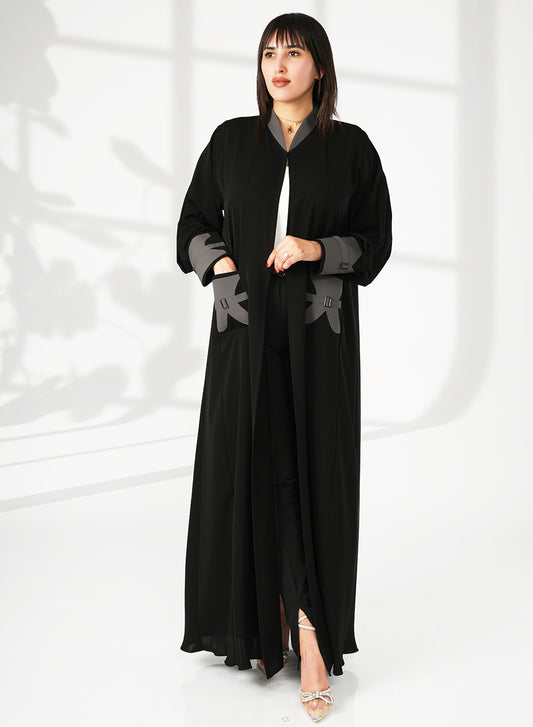 Ben Collar Abaya With Cuff And Pocket style, Featuring Applique Work | Bsi4060