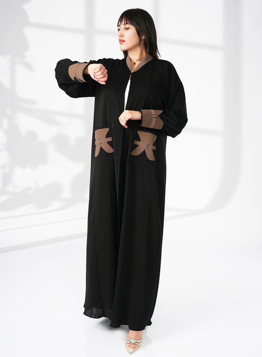 Ben Collar Abaya With Cuff And Pocket style, Featuring Applique Work | Bsi4062