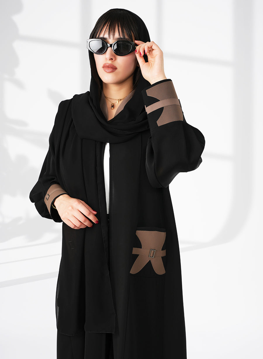 Ben Collar Abaya With Cuff And Pocket style, Featuring Applique Work | Bsi4062