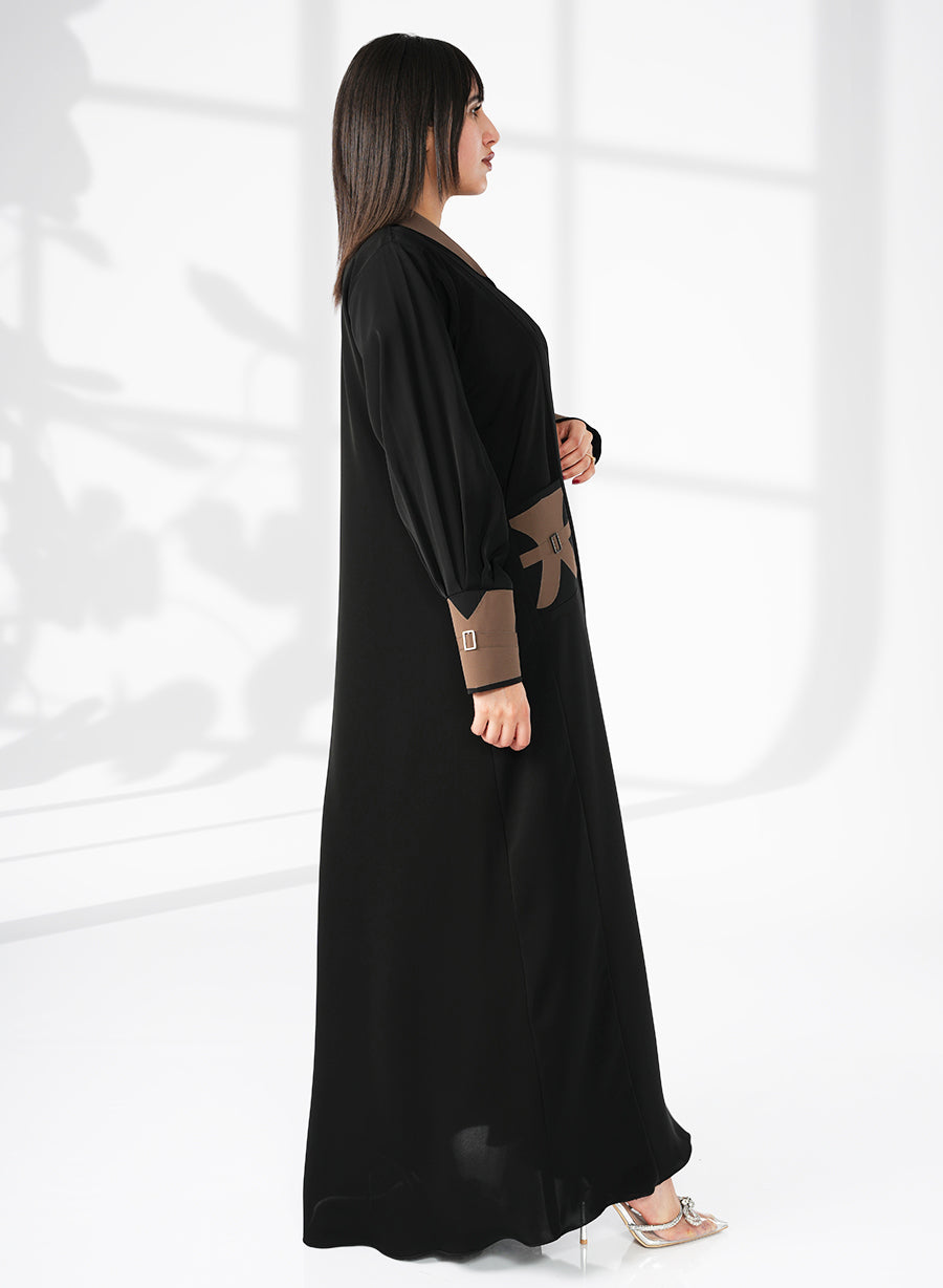 Ben Collar Abaya With Cuff And Pocket style, Featuring Applique Work | Bsi4062