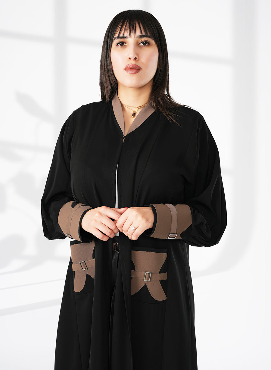 Ben Collar Abaya With Cuff And Pocket style, Featuring Applique Work | Bsi4062