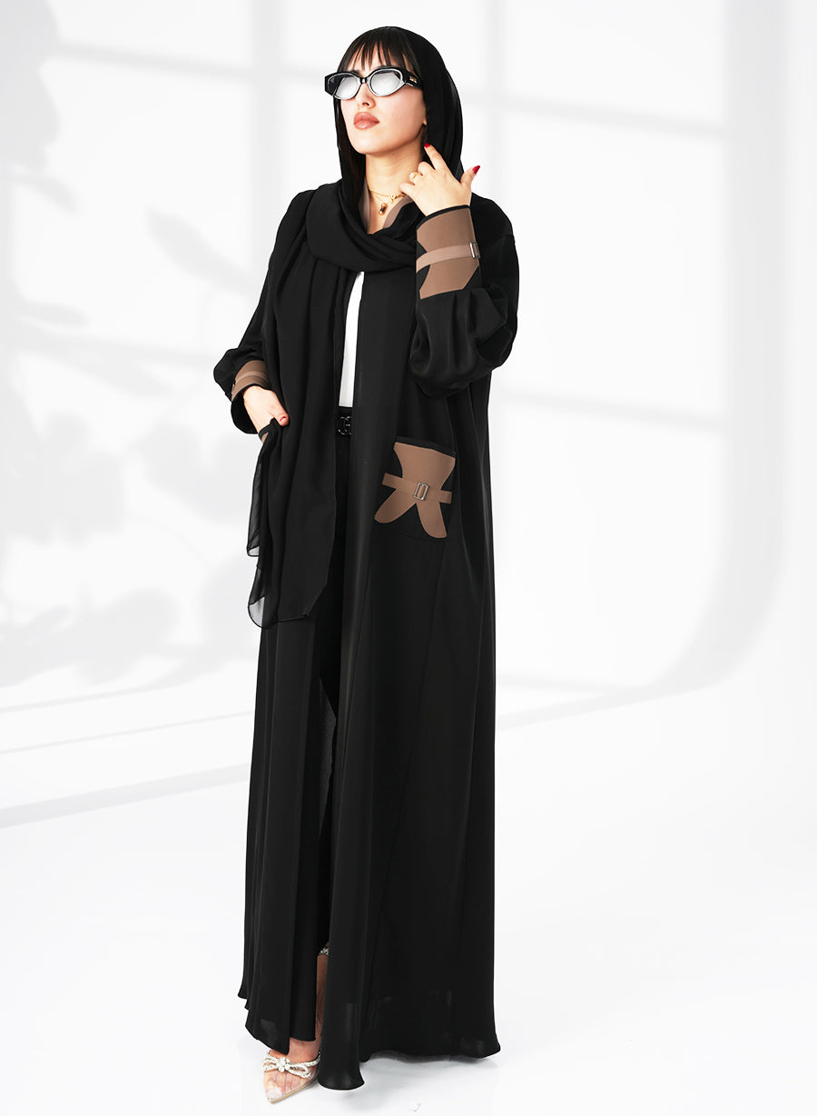 Ben Collar Abaya With Cuff And Pocket style, Featuring Applique Work | Bsi4062