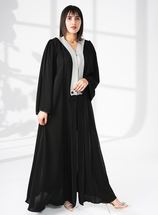 Stylish Dual Color Abaya with Button Embellishments and Fashionable Puff Sleeves | Bsi4064