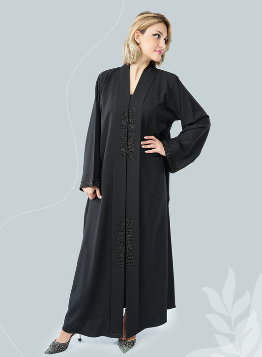 Exquisite Black Abaya with Bead-Embellished Collar Style for a Touch of Elegance | Bsi4070