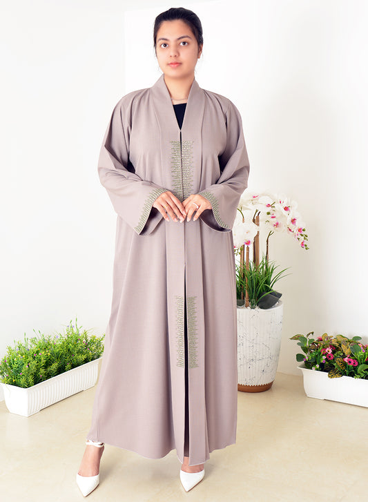 Exquisite Pearl Bush Abaya with Bead-Embellished Collar Style for a Touch of Eleganc | Bsi4081