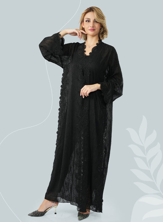 Stunning Summer Abaya with Luxurious Lace and Stone Details | Bsi4082