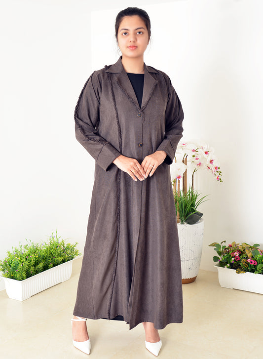 Stylish Coat Collar Abaya With Button Embellishments And A Modern Touch | Bsi4083