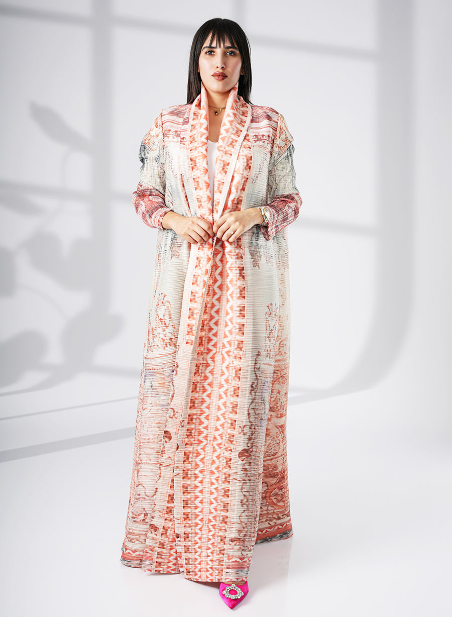 A Modern Self-Printed Pleated Bisht Abaya With Classic Patterns | Bsi4101