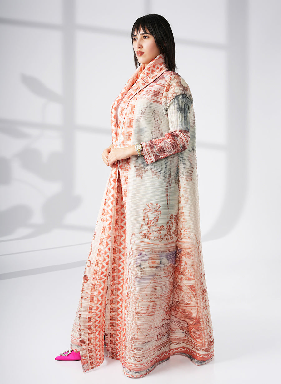 A Modern Self-Printed Pleated Bisht Abaya With Classic Patterns | Bsi4101