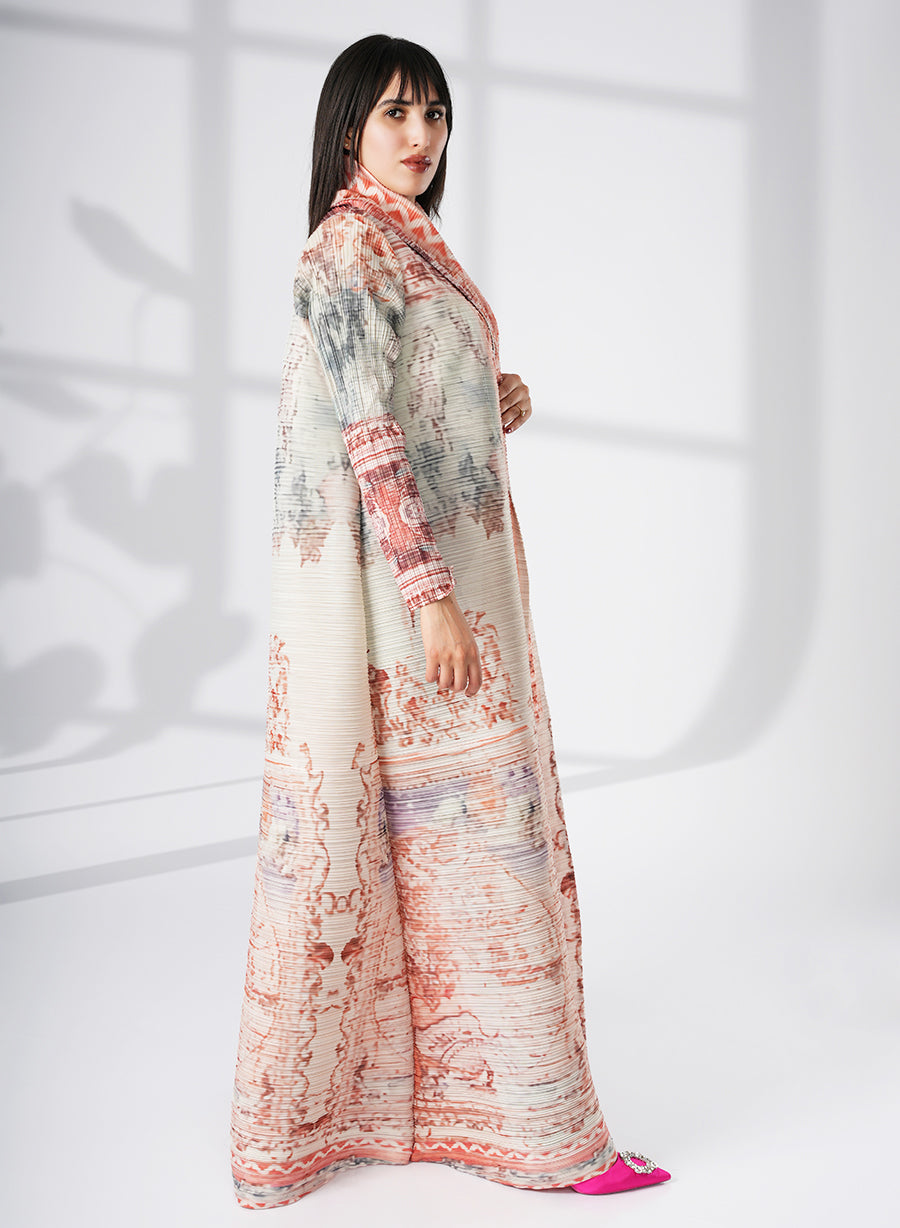 A Modern Self-Printed Pleated Bisht Abaya With Classic Patterns | Bsi4101