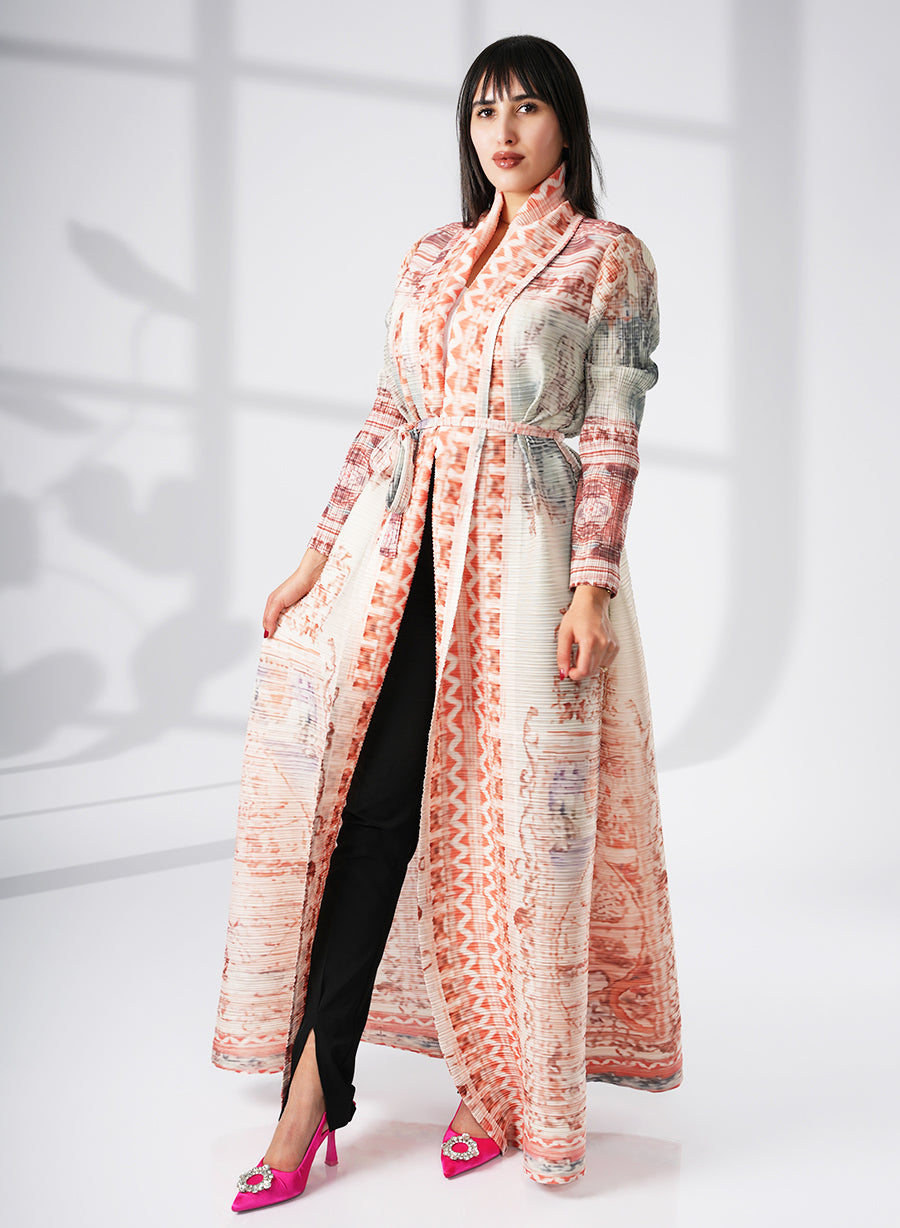 A Modern Self-Printed Pleated Bisht Abaya With Classic Patterns | Bsi4101