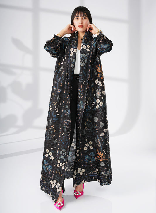 A Modern Self-Printed Pleated Bisht Abaya With Classic Patterns | Bsi4103