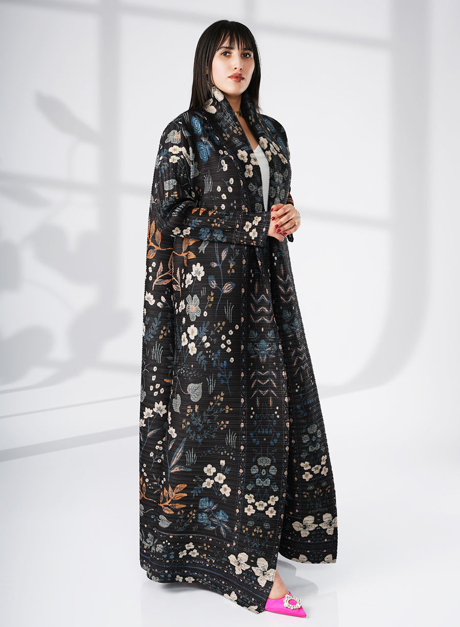 A Modern Self-Printed Pleated Bisht Abaya With Classic Patterns | Bsi4103