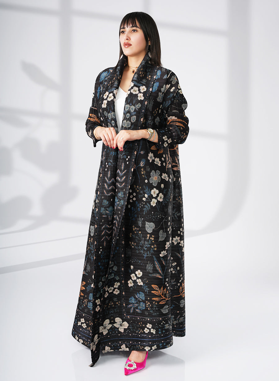 A Modern Self-Printed Pleated Bisht Abaya With Classic Patterns | Bsi4103