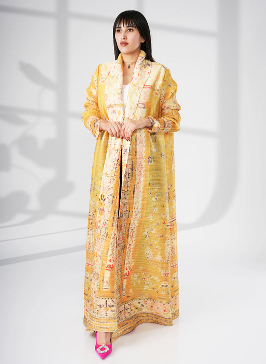 A Modern Self-Printed Pleated Bisht Abaya With Classic Patterns | Bsi4105