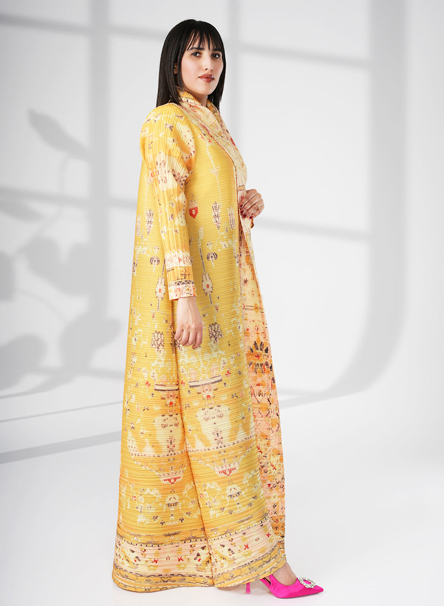 A Modern Self-Printed Pleated Bisht Abaya With Classic Patterns | Bsi4105