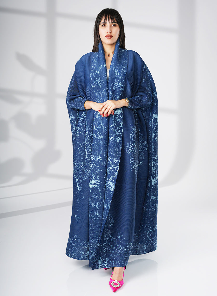 A Modern Bahraini Style Self-Printed Pleated Bisht Abaya With Classic Patterns | Bsi4107