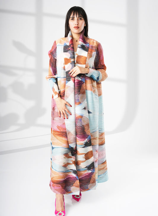 A Modern Self-Printed Pleated Bisht Abaya With Classic Patterns | Bsi4111