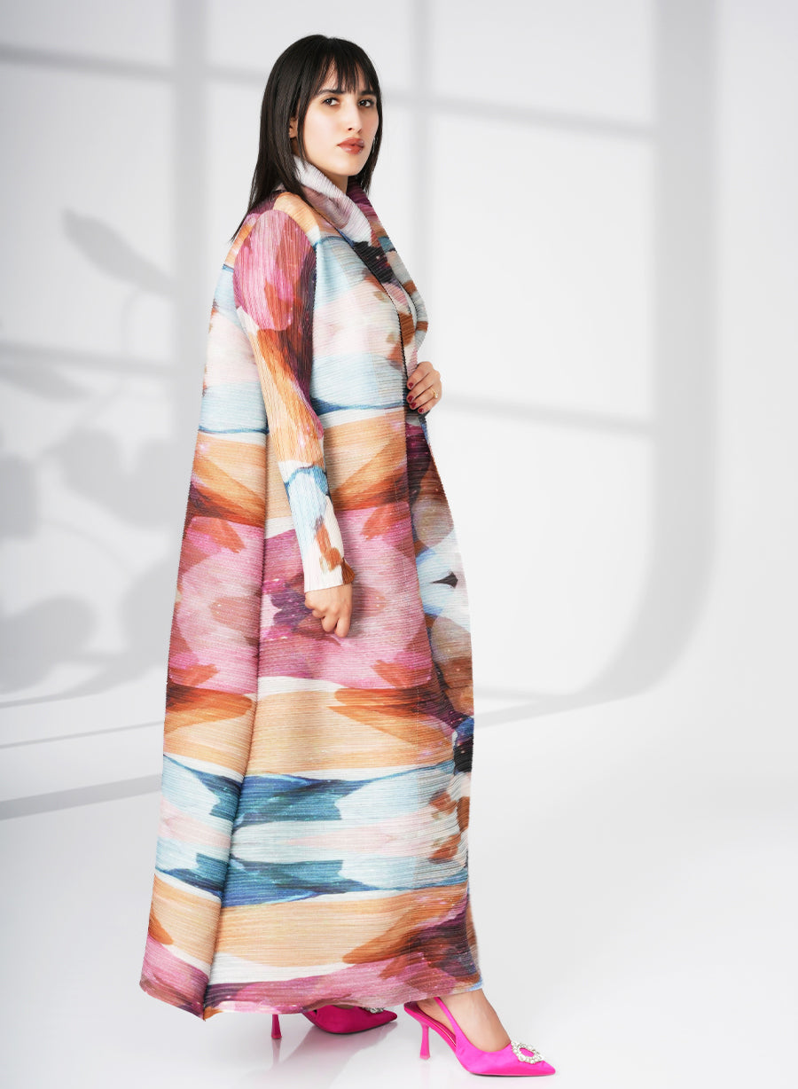 A Modern Self-Printed Pleated Bisht Abaya With Classic Patterns | Bsi4111