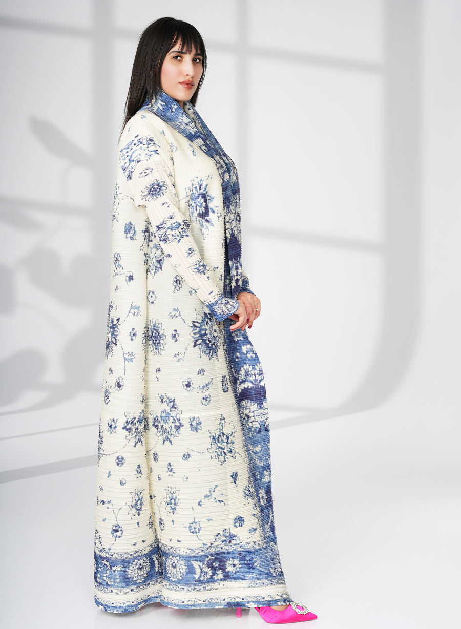 A Modern Self-Printed Pleated Bisht Abaya With Classic Patterns | Bsi4113