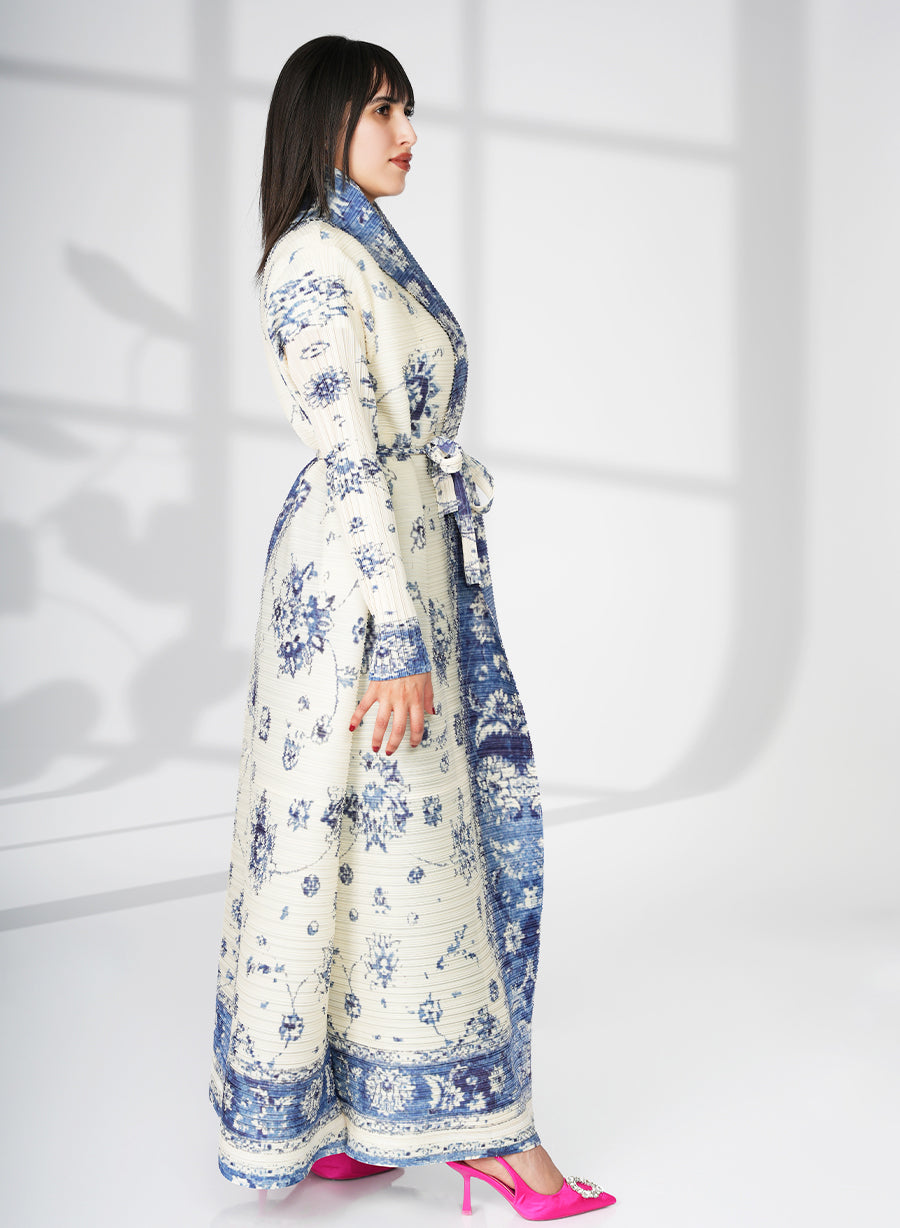 A Modern Self-Printed Pleated Bisht Abaya With Classic Patterns | Bsi4113