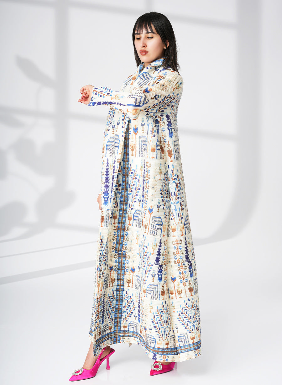 A Modern Self-Printed Pleated Bisht Abaya With Classic Patterns | Bsi4115