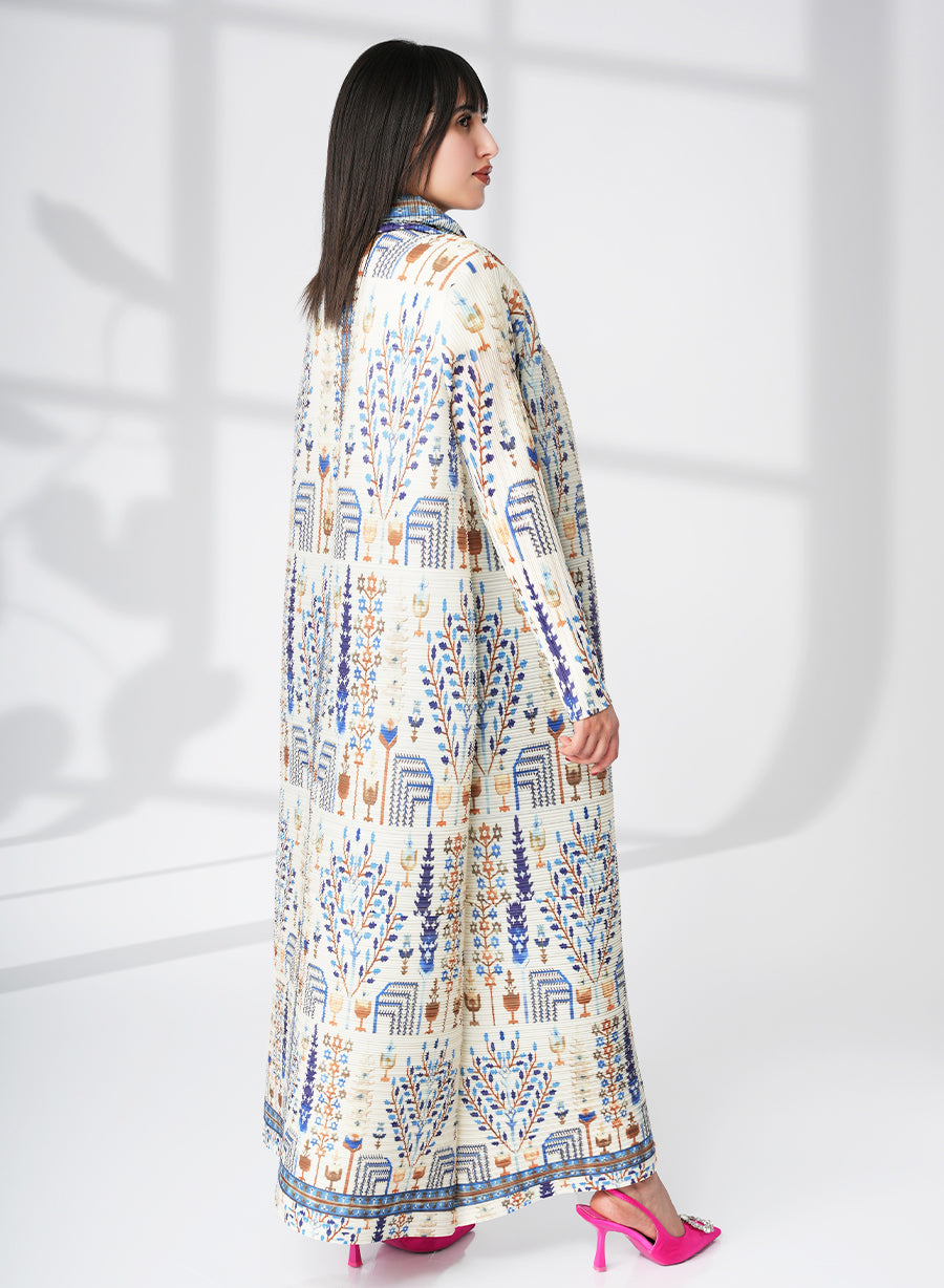 A Modern Self-Printed Pleated Bisht Abaya With Classic Patterns | Bsi4115