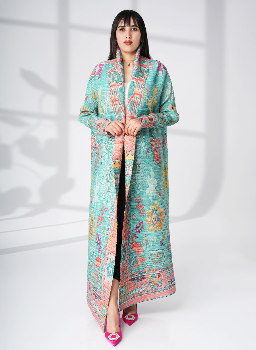 A Modern Self-Printed Pleated Bisht Abaya With Classic Patterns | Bsi4117