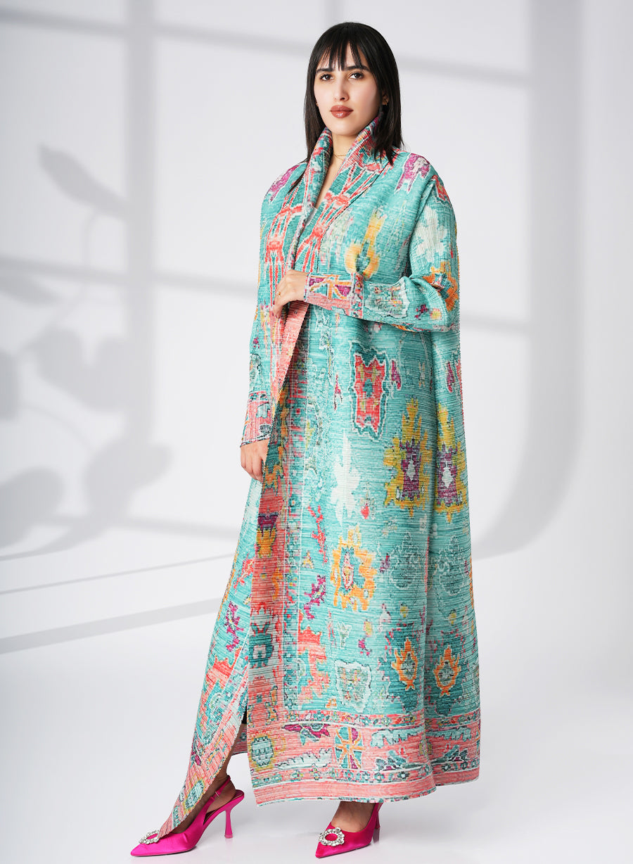 A Modern Self-Printed Pleated Bisht Abaya With Classic Patterns | Bsi4117