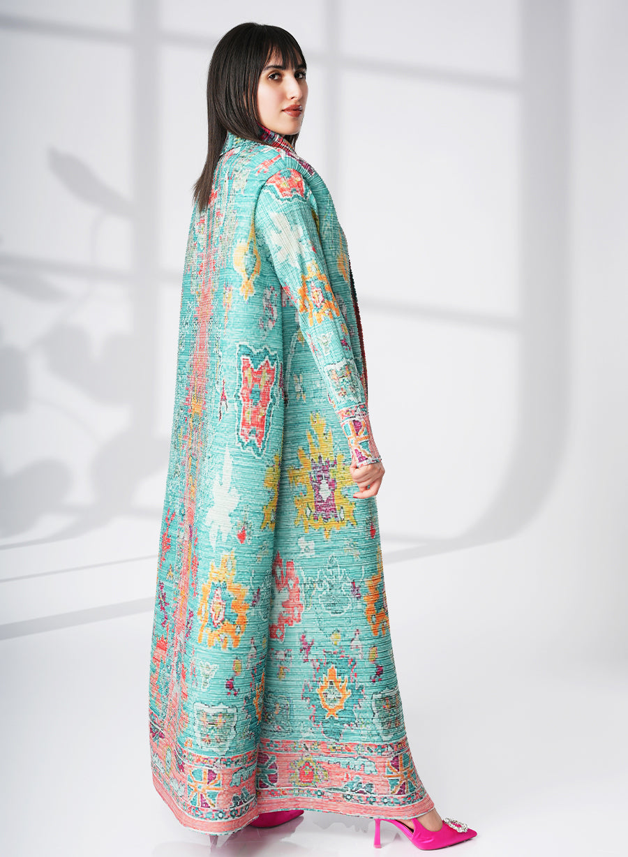 A Modern Self-Printed Pleated Bisht Abaya With Classic Patterns | Bsi4117