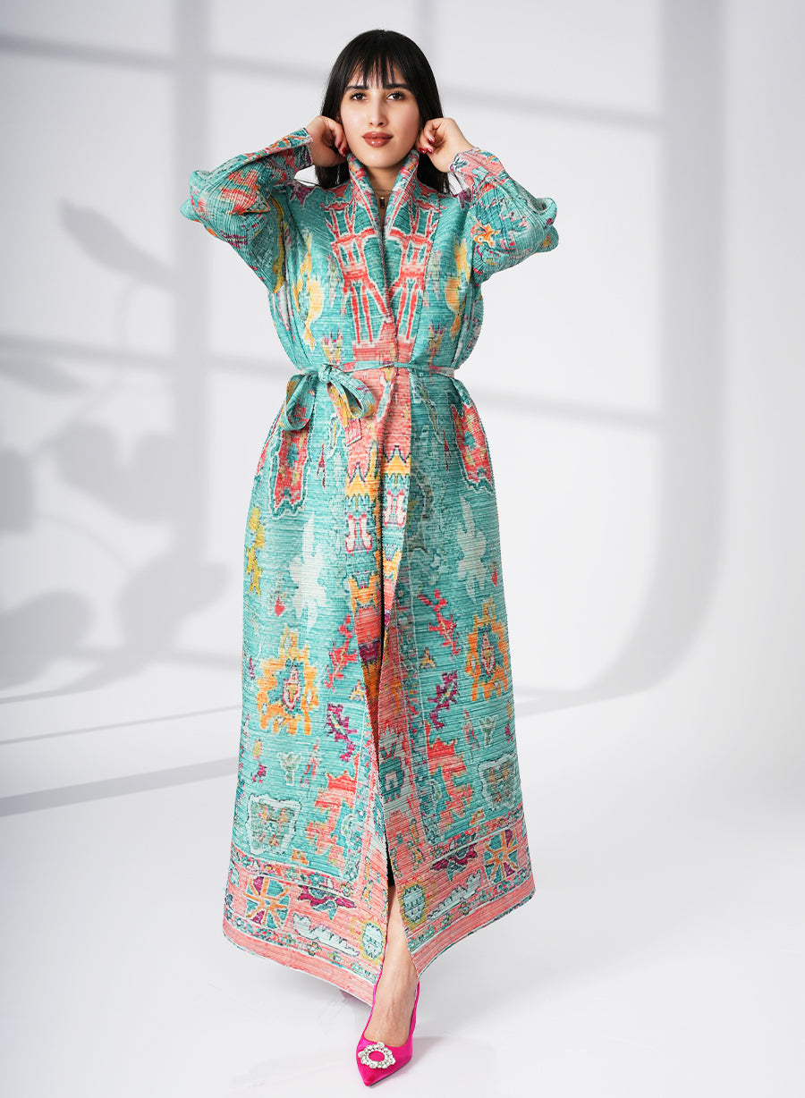 A Modern Self-Printed Pleated Bisht Abaya With Classic Patterns | Bsi4117