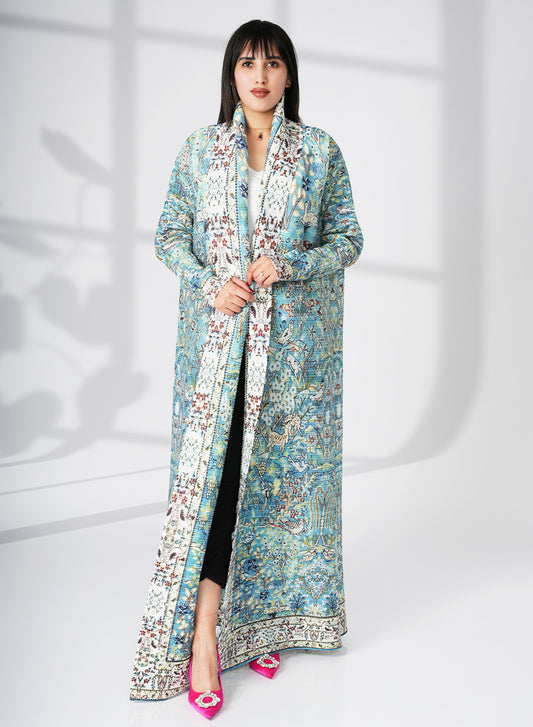 A Modern Self-Printed Pleated Bisht Abaya With Classic Patterns | Bsi4119