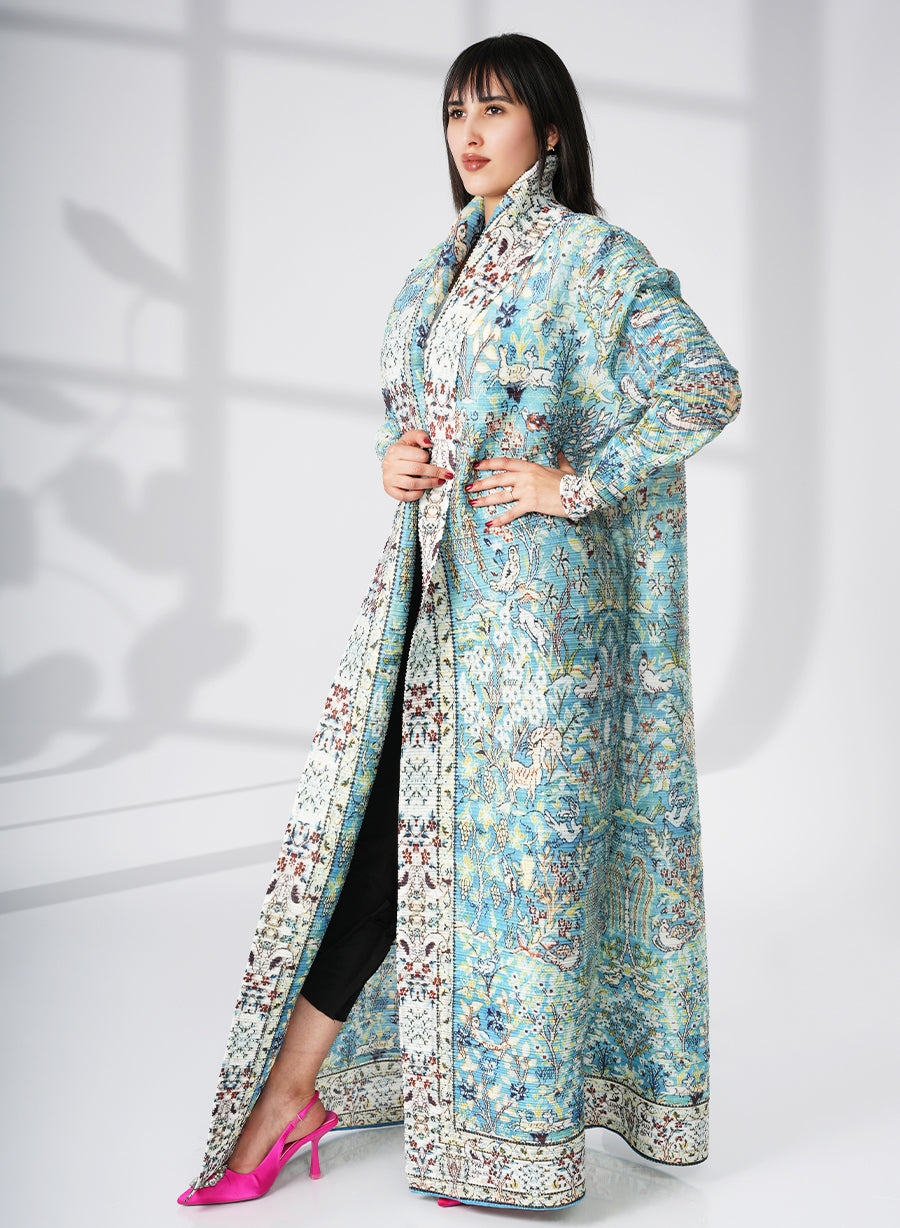 A Modern Self-Printed Pleated Bisht Abaya With Classic Patterns | Bsi4119