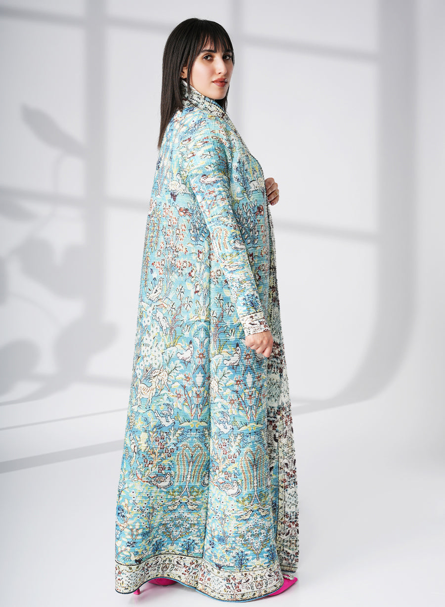 A Modern Self-Printed Pleated Bisht Abaya With Classic Patterns | Bsi4119