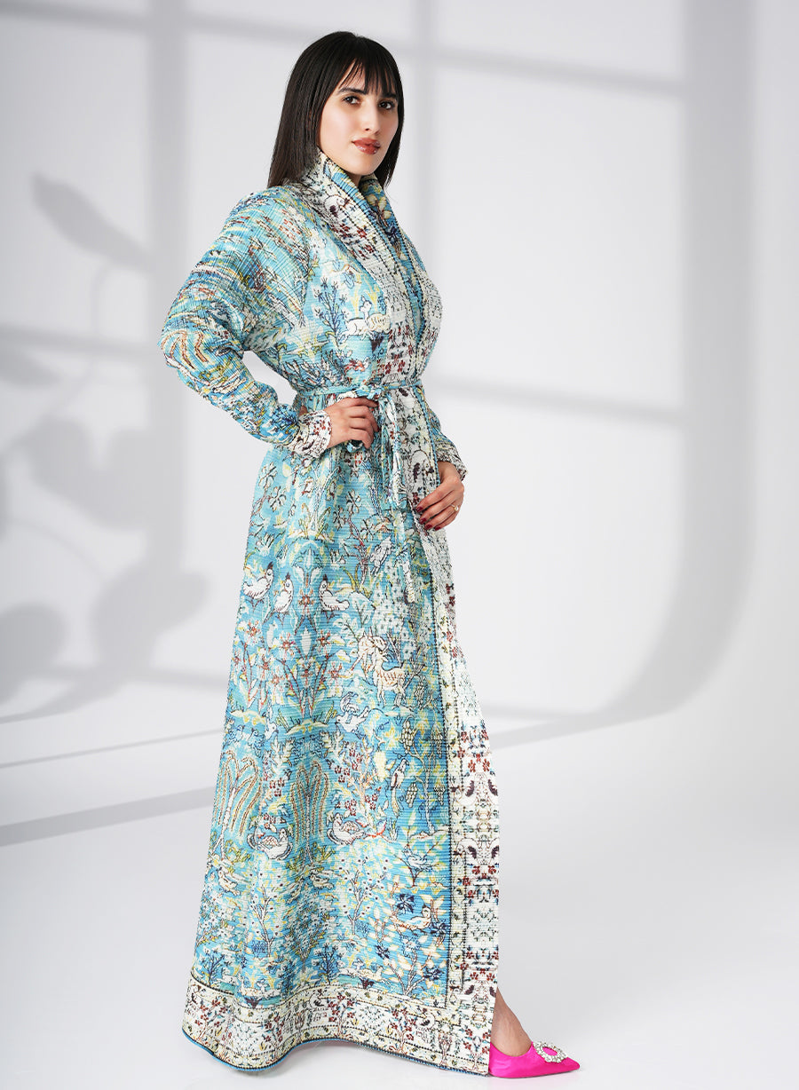 A Modern Self-Printed Pleated Bisht Abaya With Classic Patterns | Bsi4119