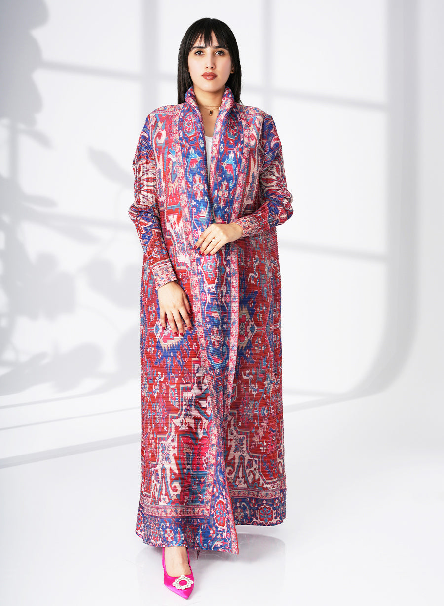 A Modern Self-Printed Pleated Bisht Abaya With Classic Patterns | Bsi4121