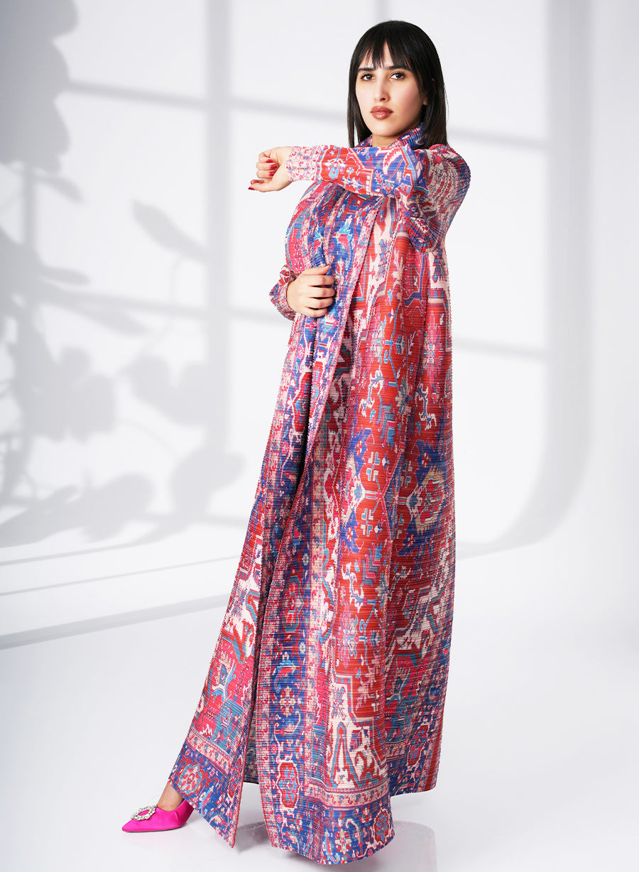 A Modern Self-Printed Pleated Bisht Abaya With Classic Patterns | Bsi4121