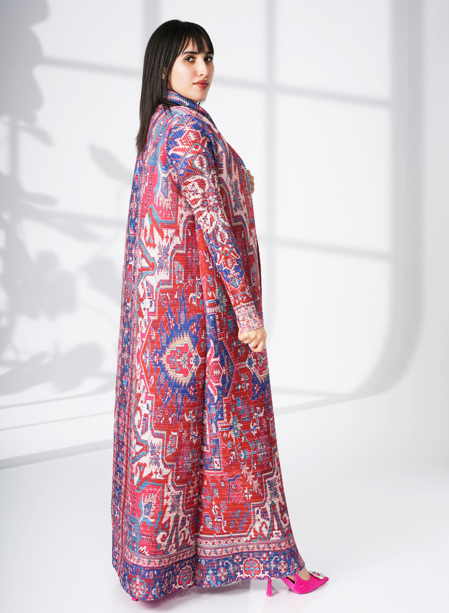 A Modern Self-Printed Pleated Bisht Abaya With Classic Patterns | Bsi4121