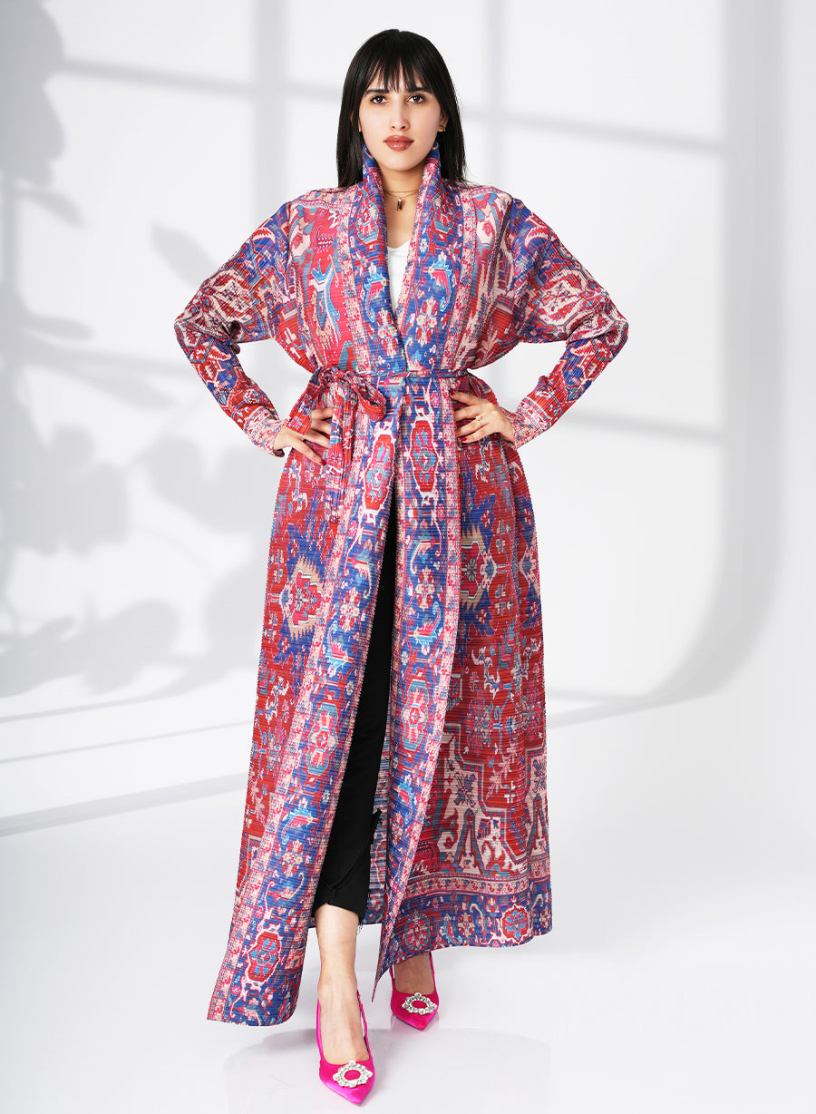 A Modern Self-Printed Pleated Bisht Abaya With Classic Patterns | Bsi4121