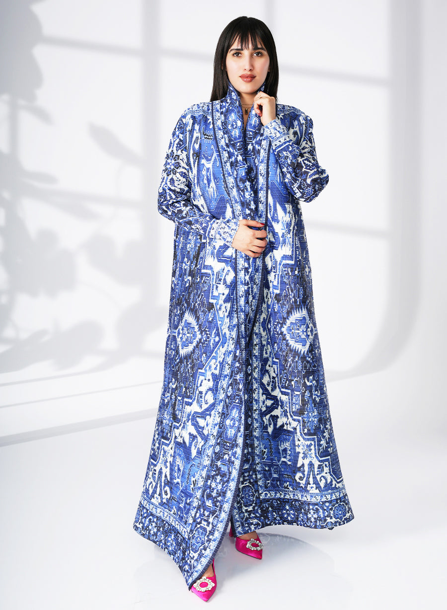 A Modern Self-Printed Pleated Bisht Abaya With Classic Patterns | Bsi4123