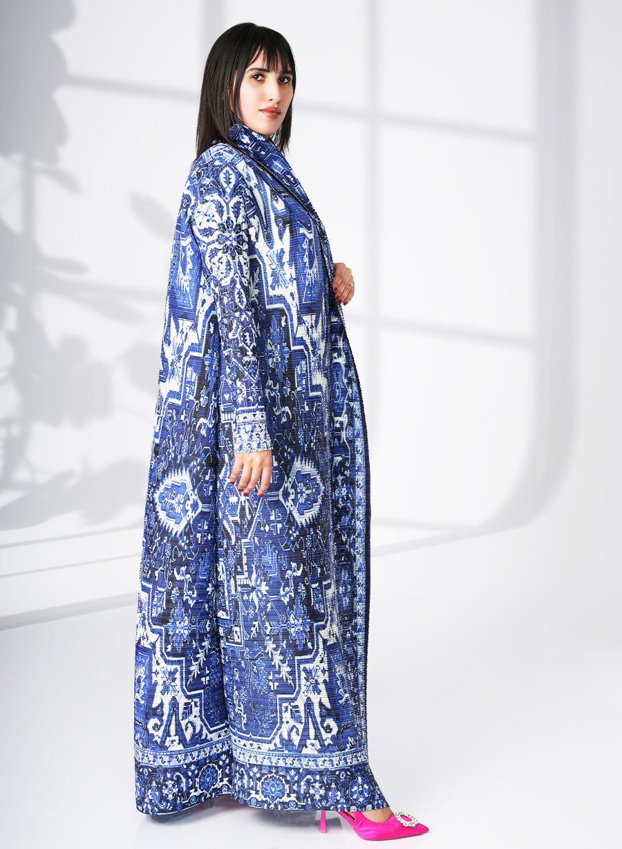 A Modern Self-Printed Pleated Bisht Abaya With Classic Patterns | Bsi4123