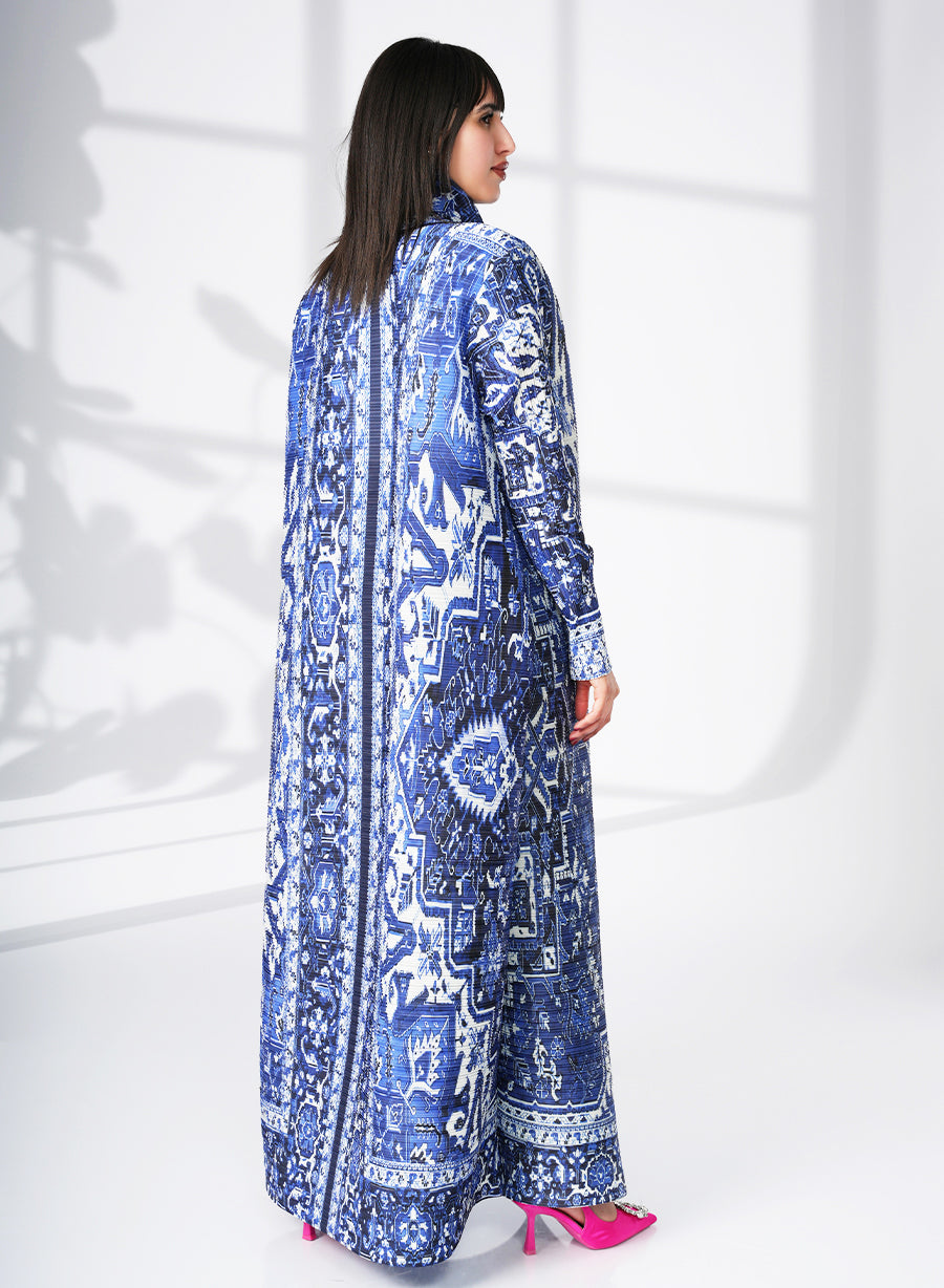 A Modern Self-Printed Pleated Bisht Abaya With Classic Patterns | Bsi4123