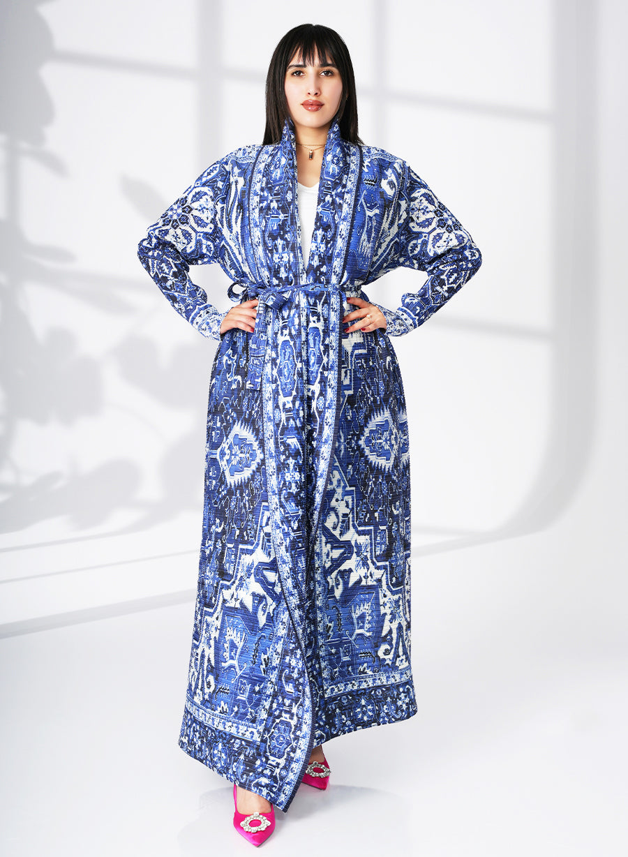 A Modern Self-Printed Pleated Bisht Abaya With Classic Patterns | Bsi4123