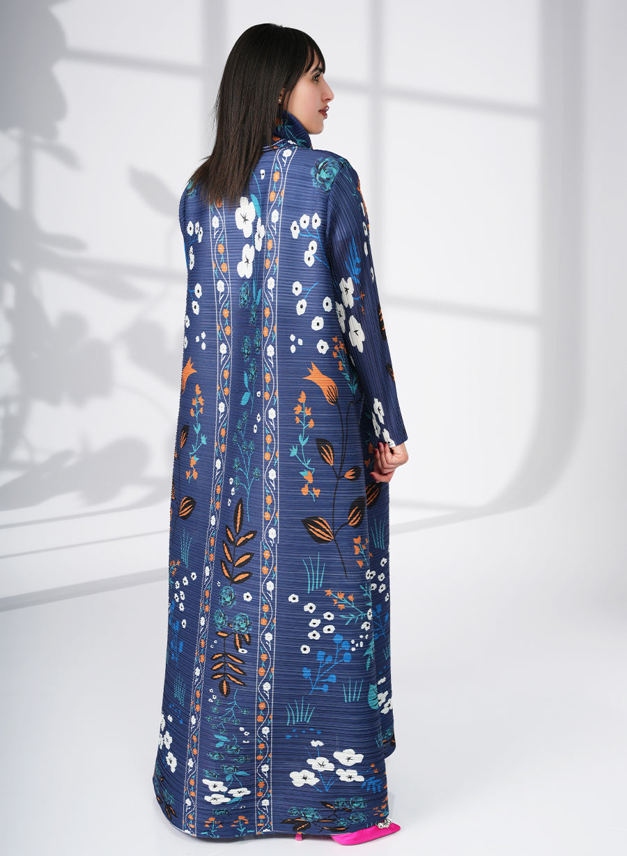 A Modern Self-Printed Pleated Bisht Abaya With Classic Patterns | Bsi4125